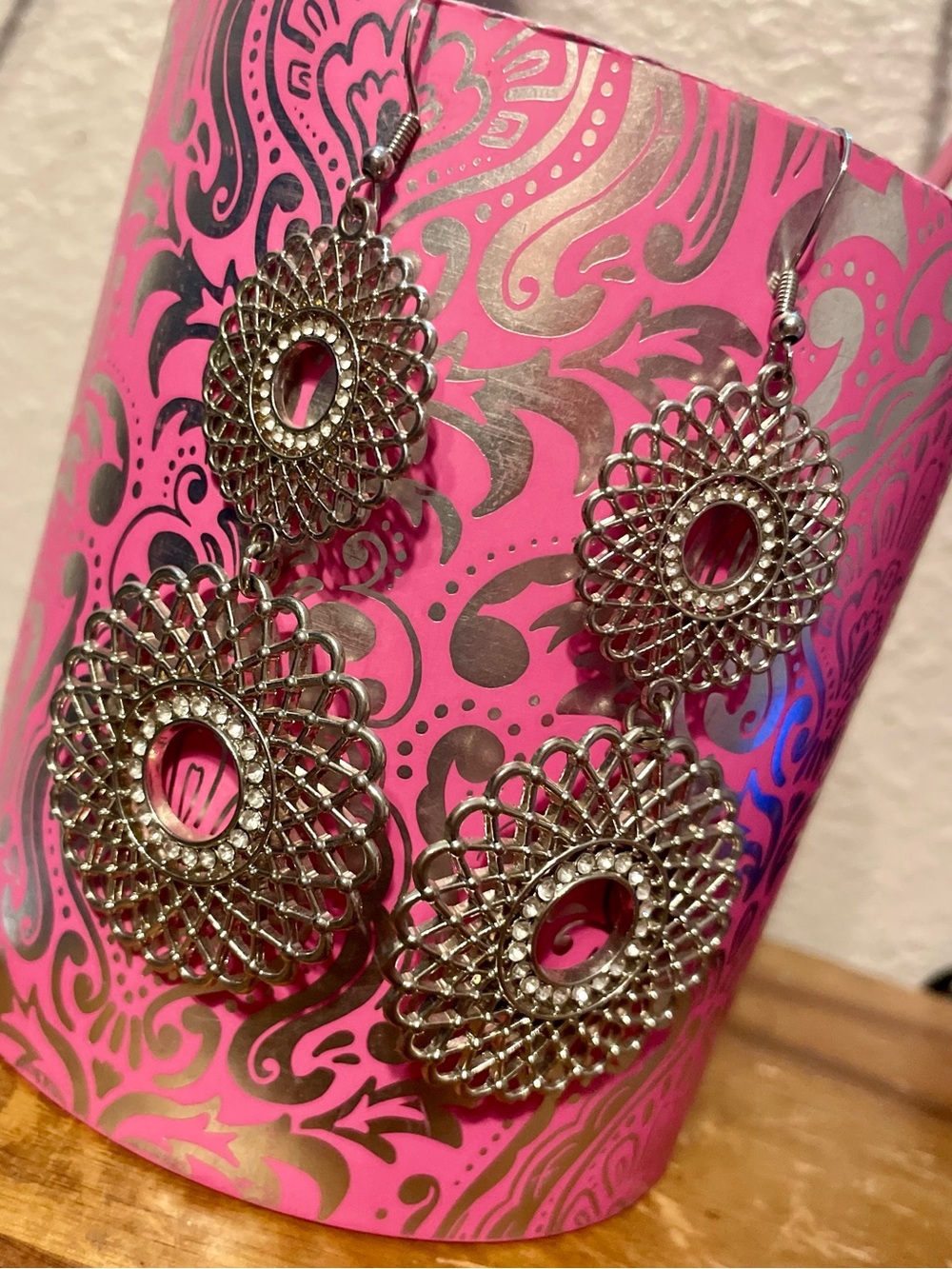 Silver METAL Filigree Double-Drop Earrings - Women's Fashion Jewelry